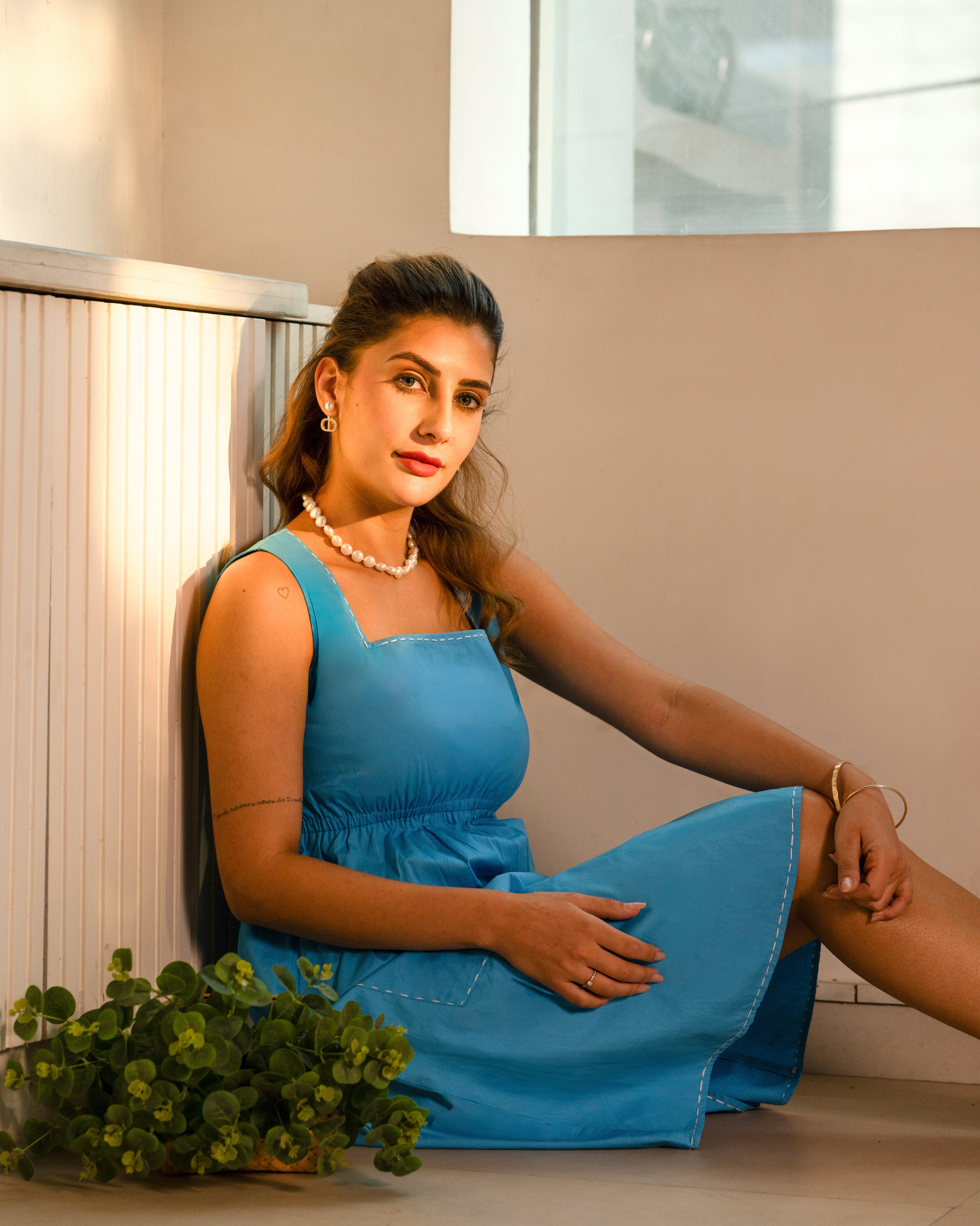 Blue Square Bloom Dress