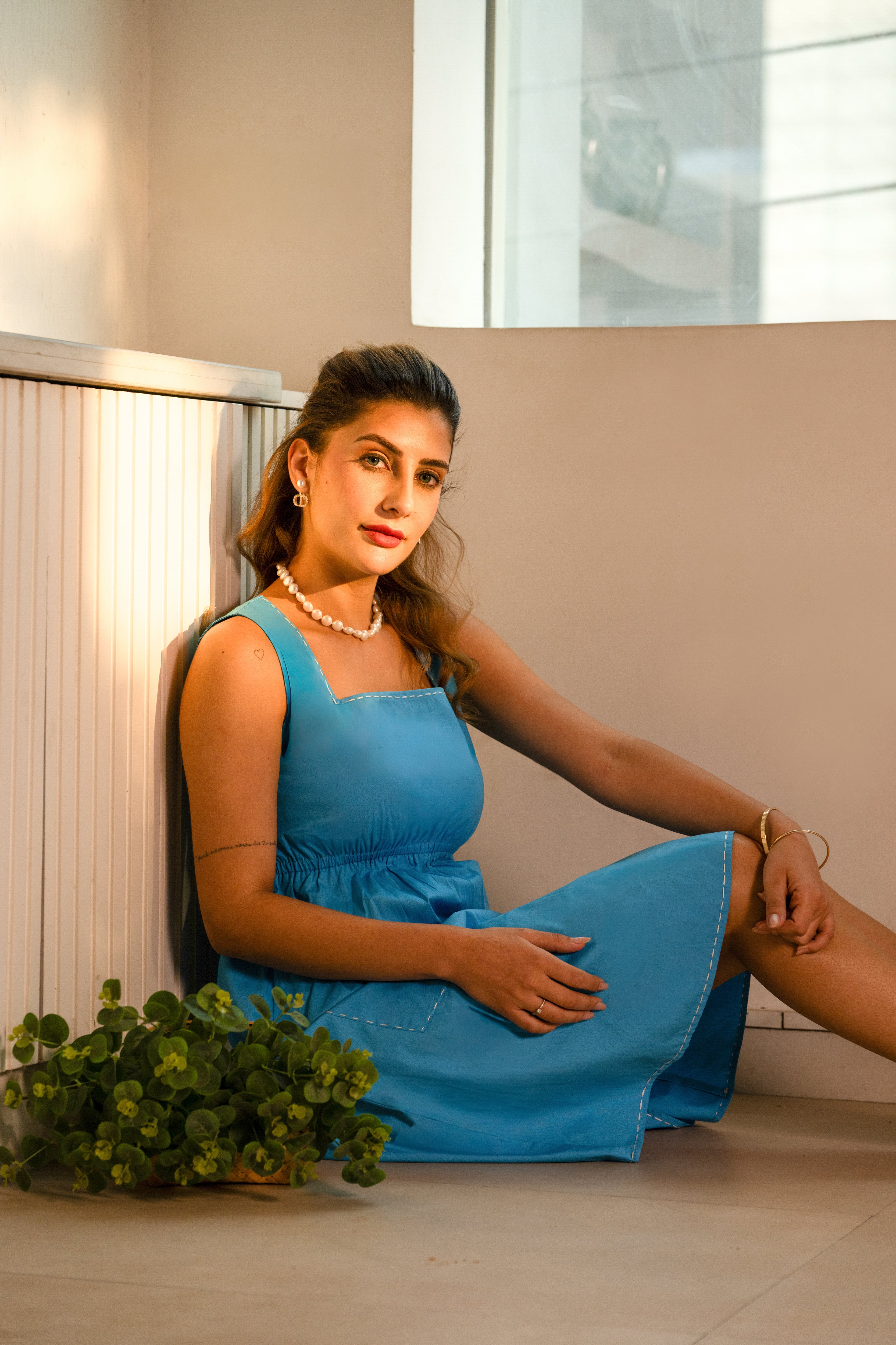 Blue Square Bloom Dress