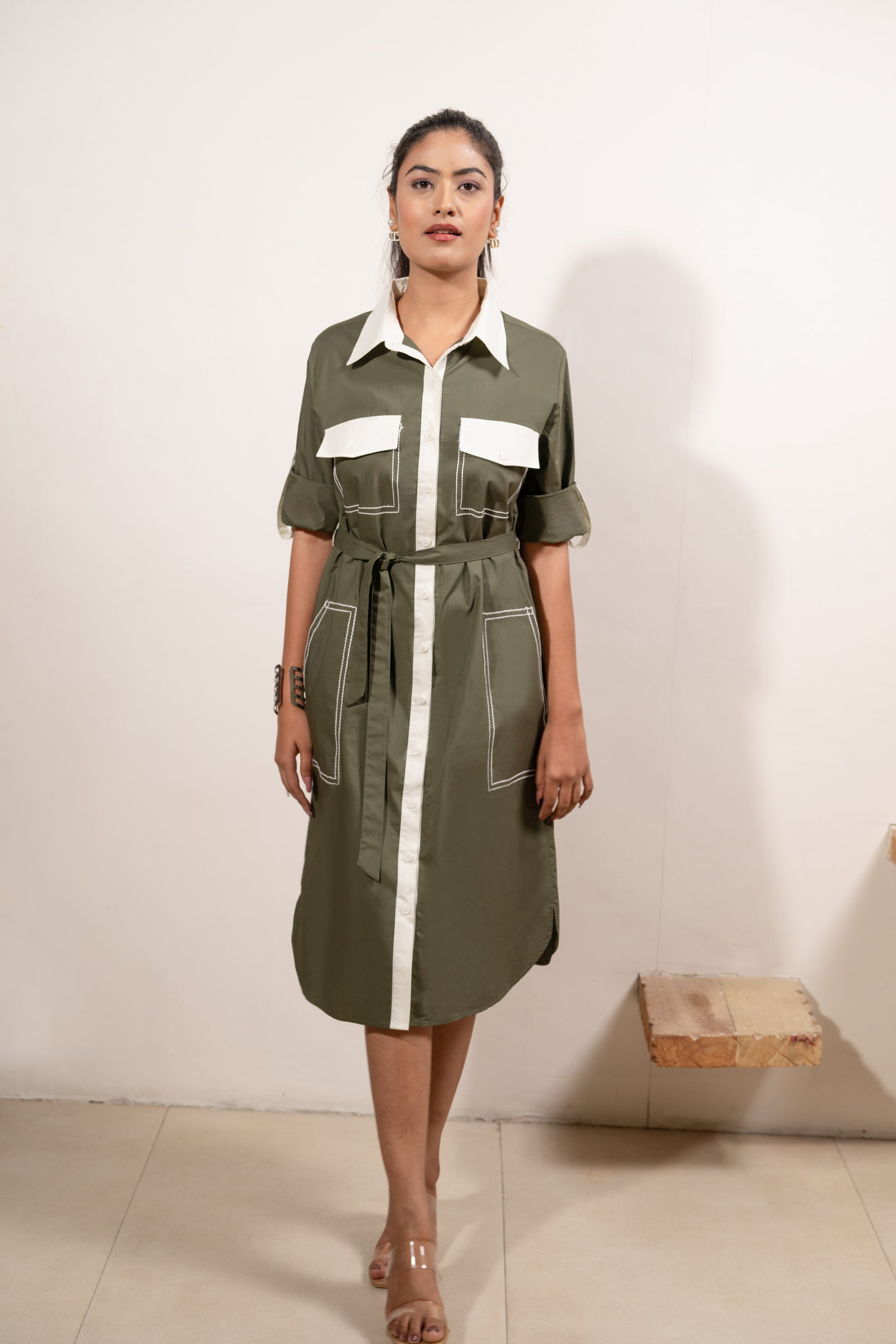 Olive Utility Classic Dress