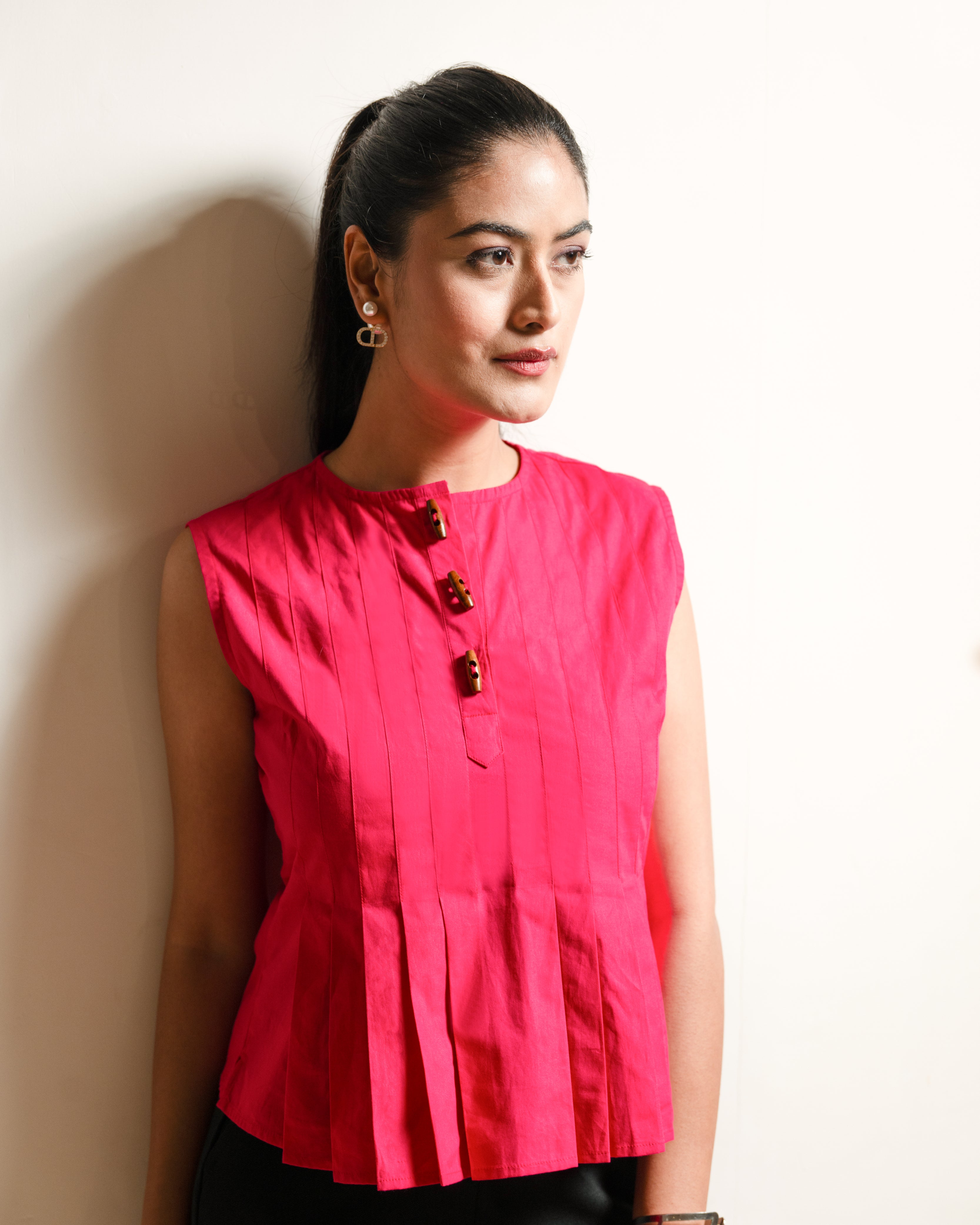 Magenta Buttoned Grace Top