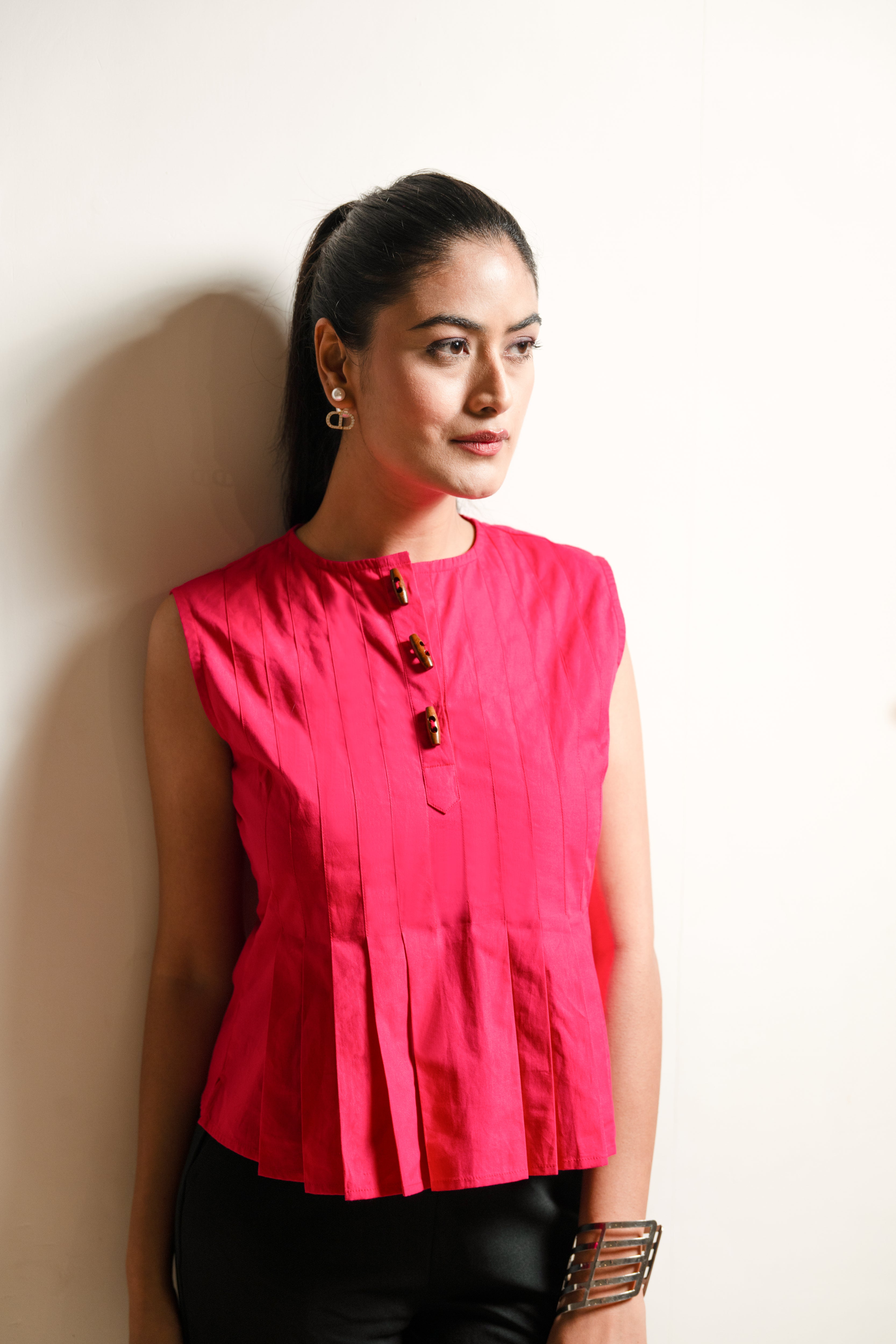 Magenta Buttoned Grace Top