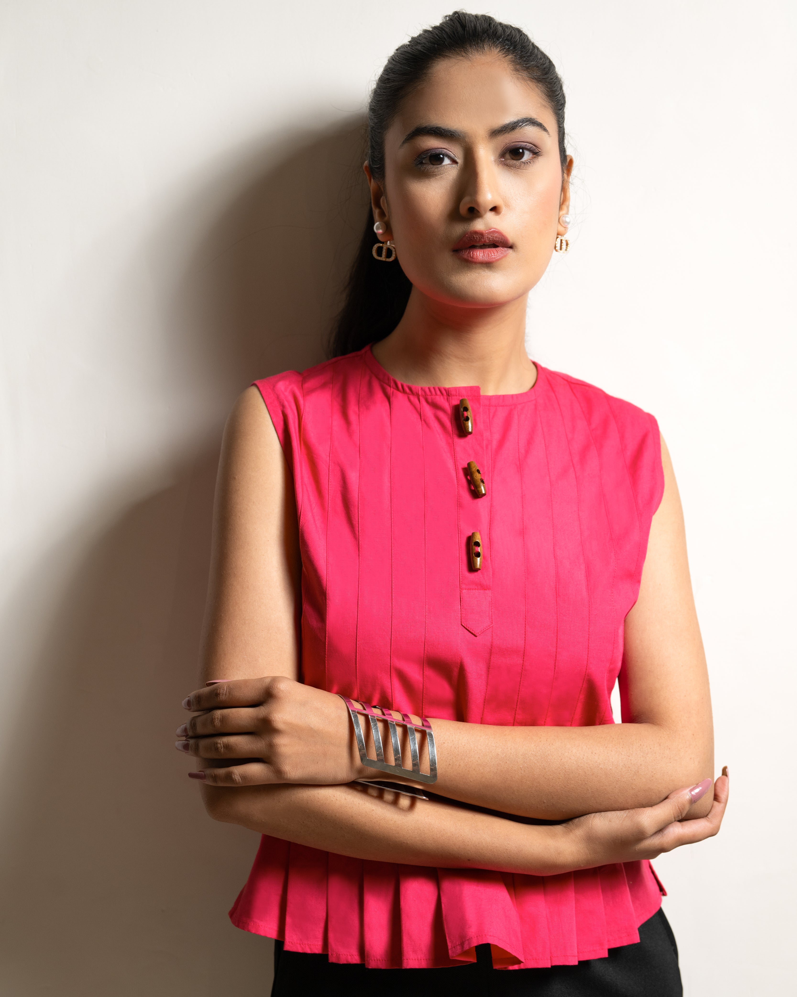 Magenta Buttoned Grace Top