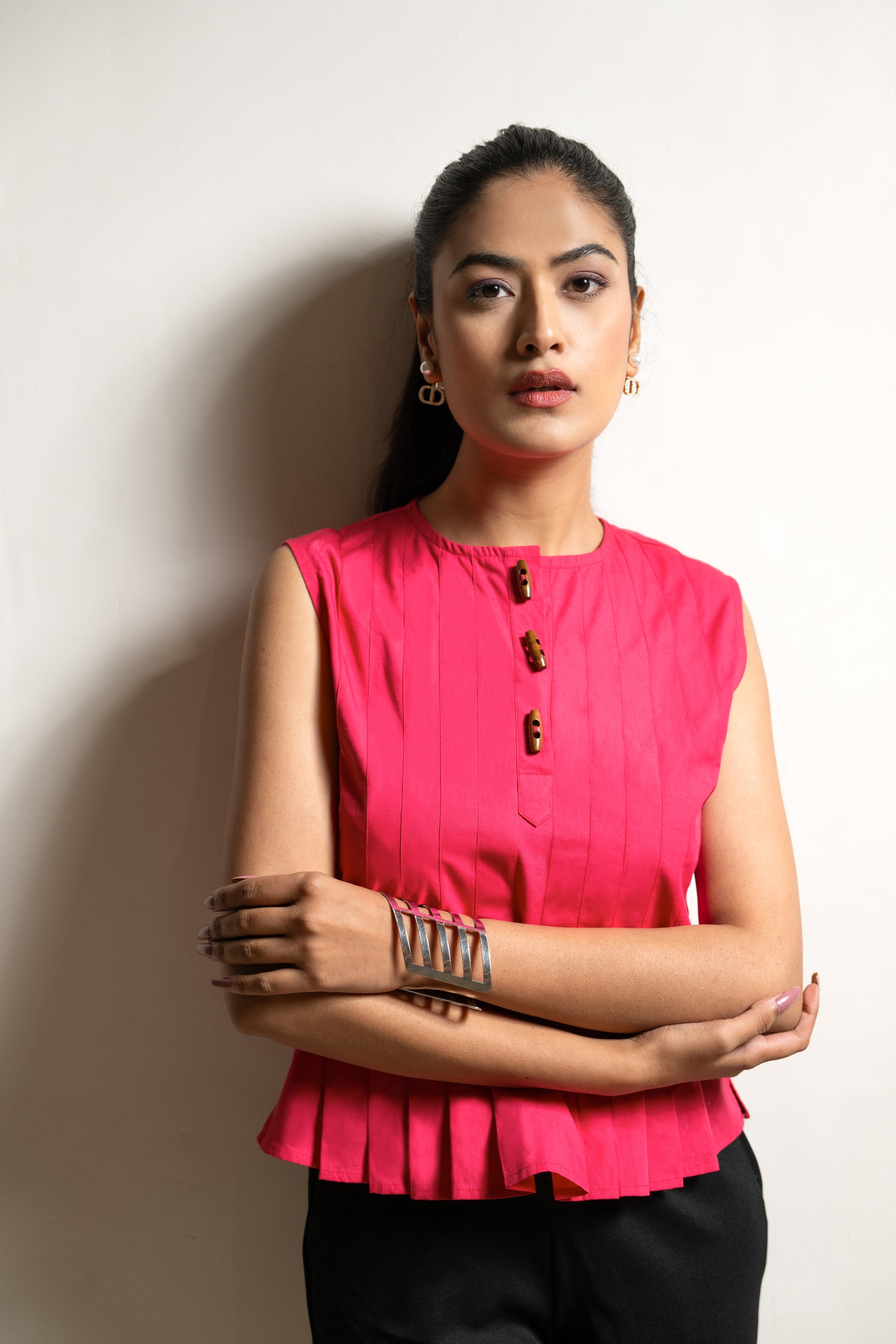 Magenta Buttoned Grace Top