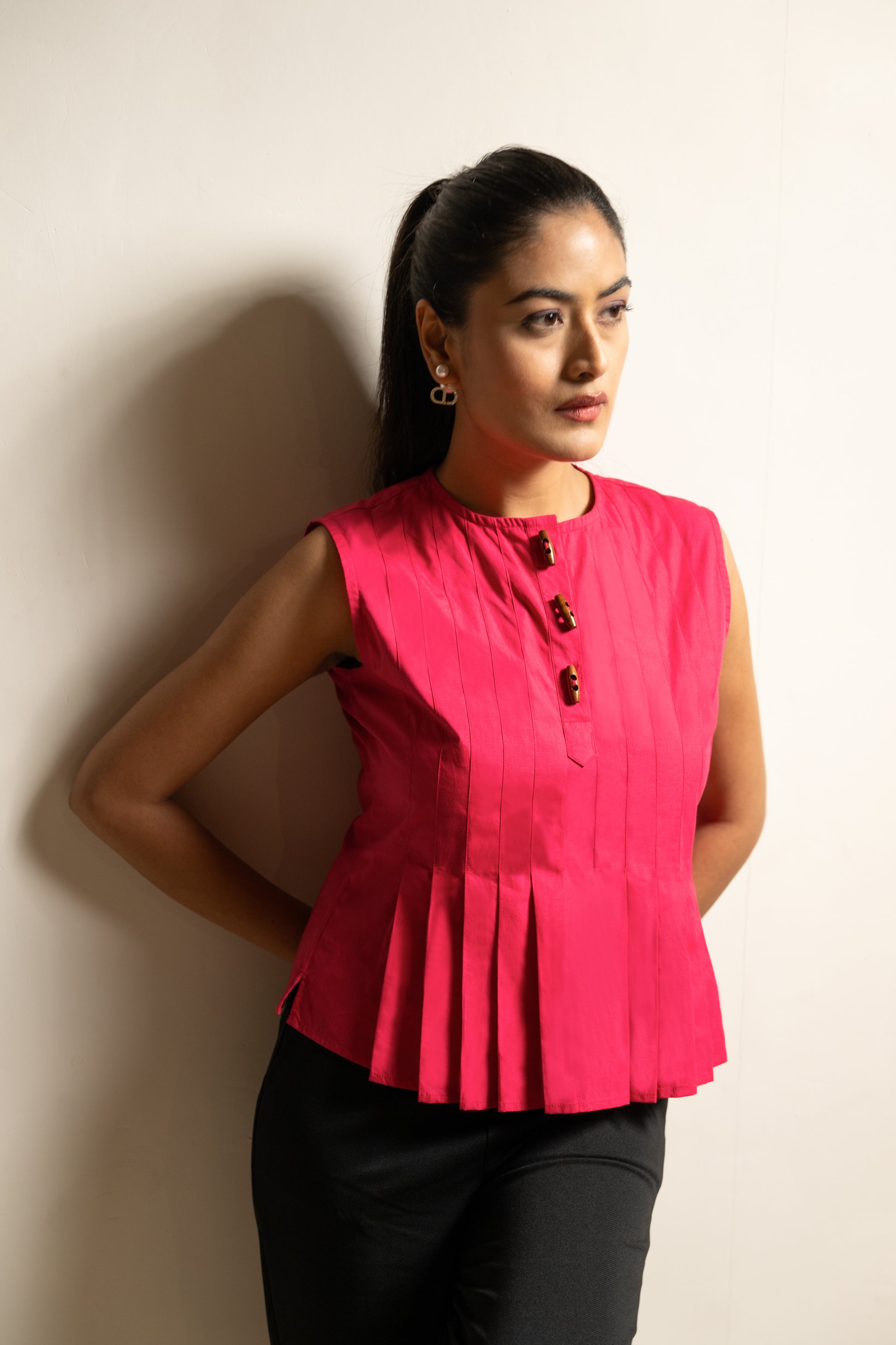 Magenta Buttoned Grace Top