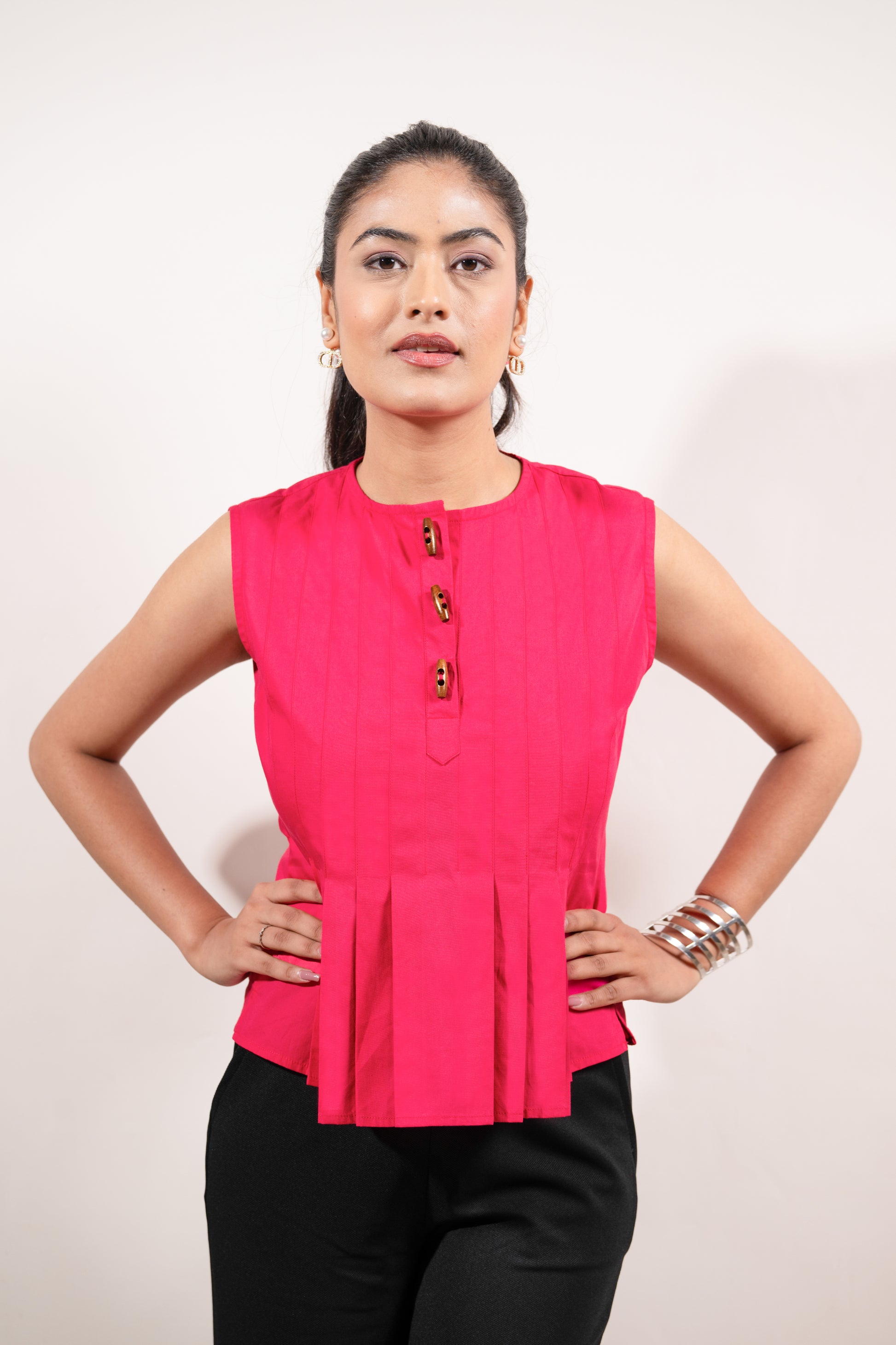 Magenta Buttoned Grace Top
