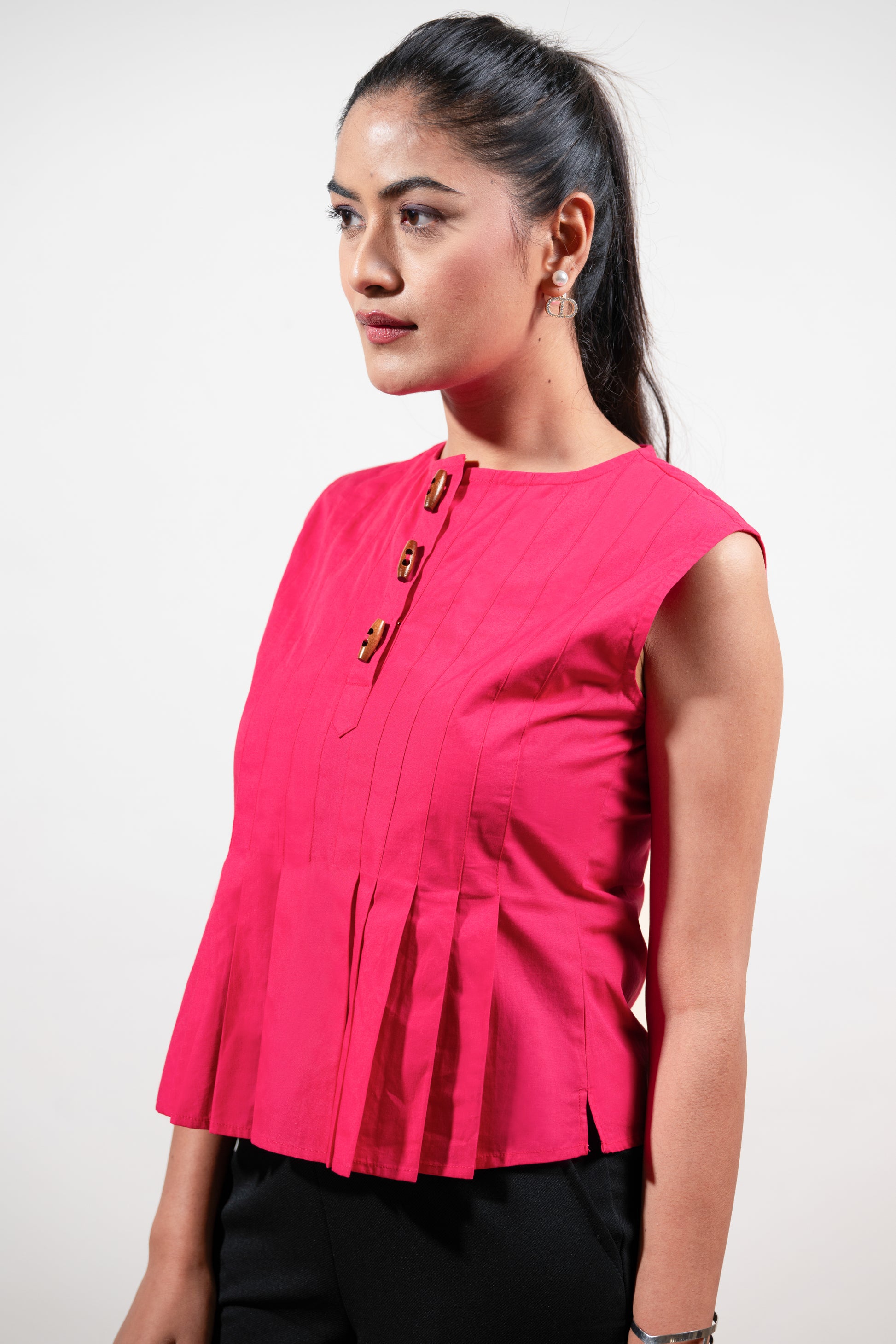 Magenta Buttoned Grace Top