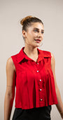 Red Pleat Perfect Top