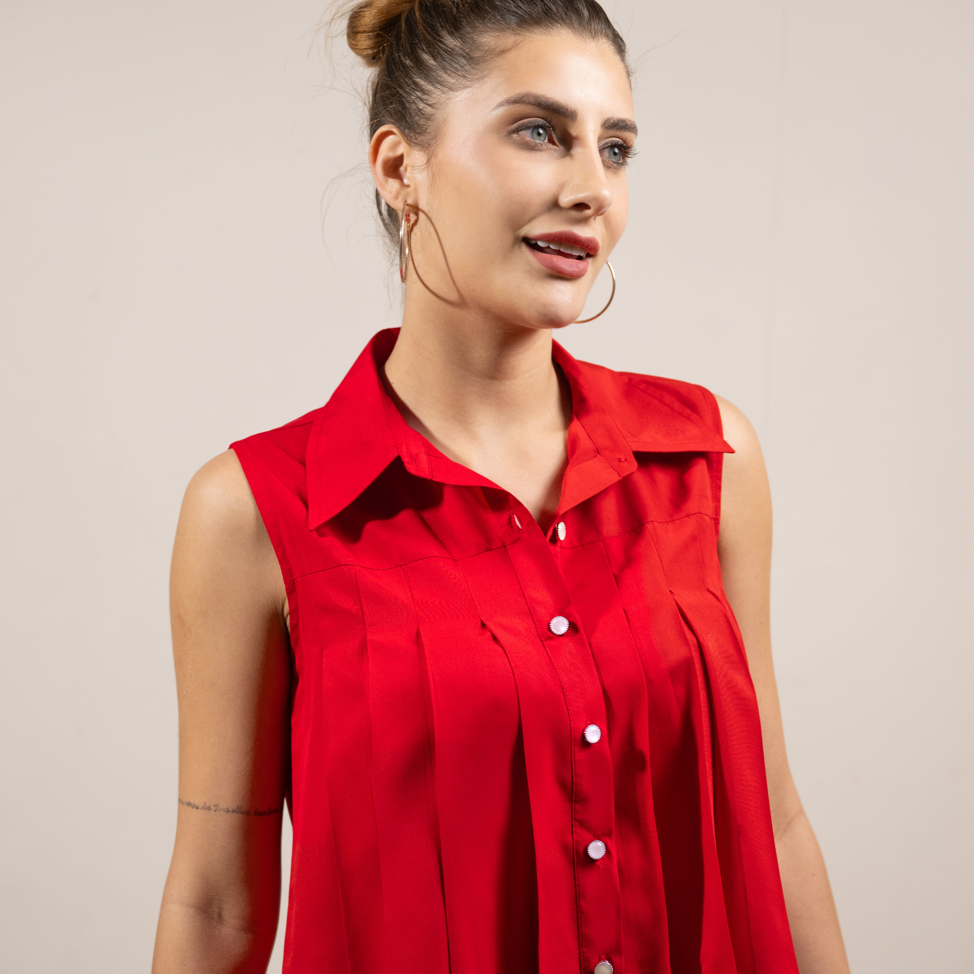 Red Pleat Perfect Top