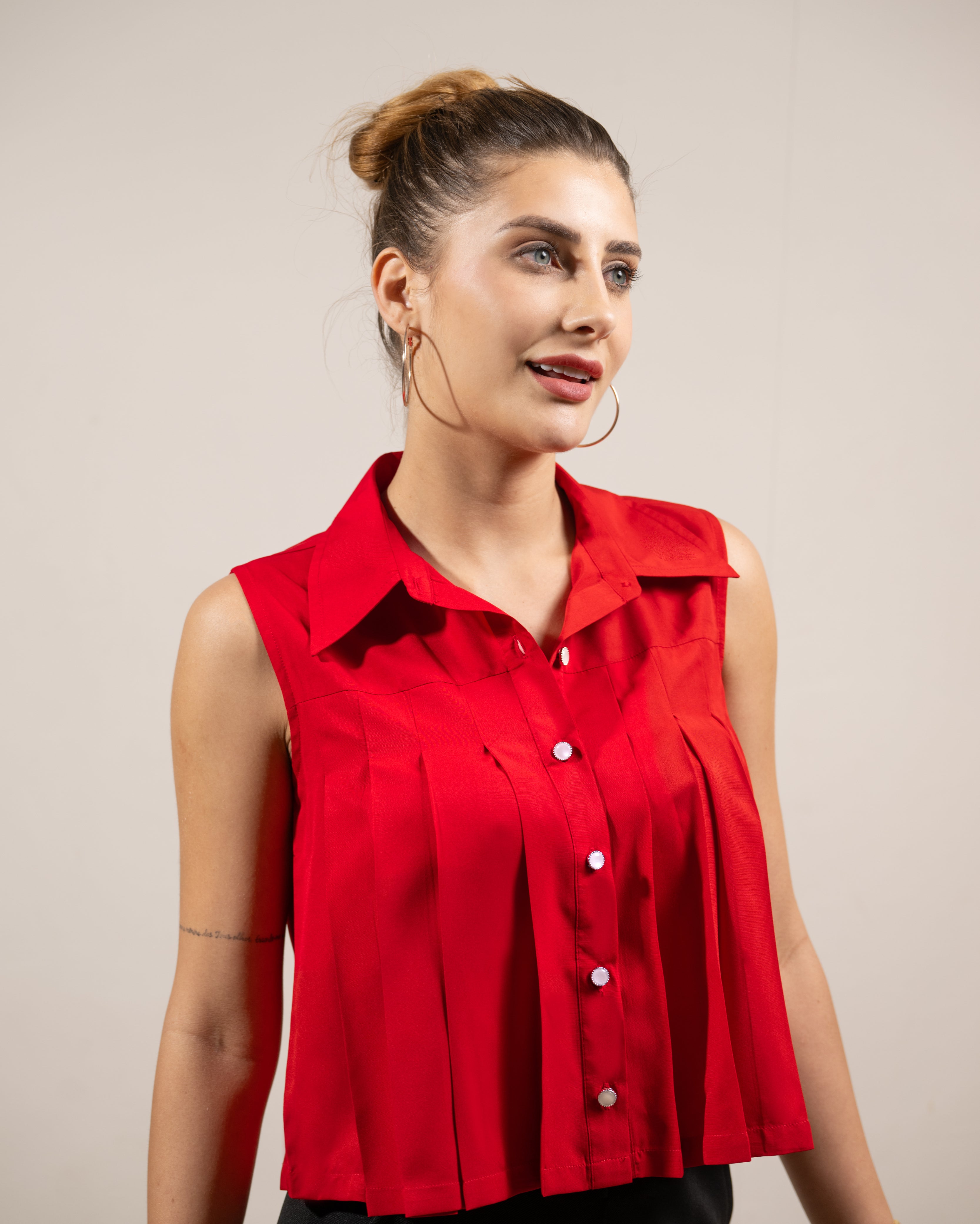 Red Pleat Perfect Top