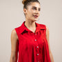 Red Pleat Perfect Top