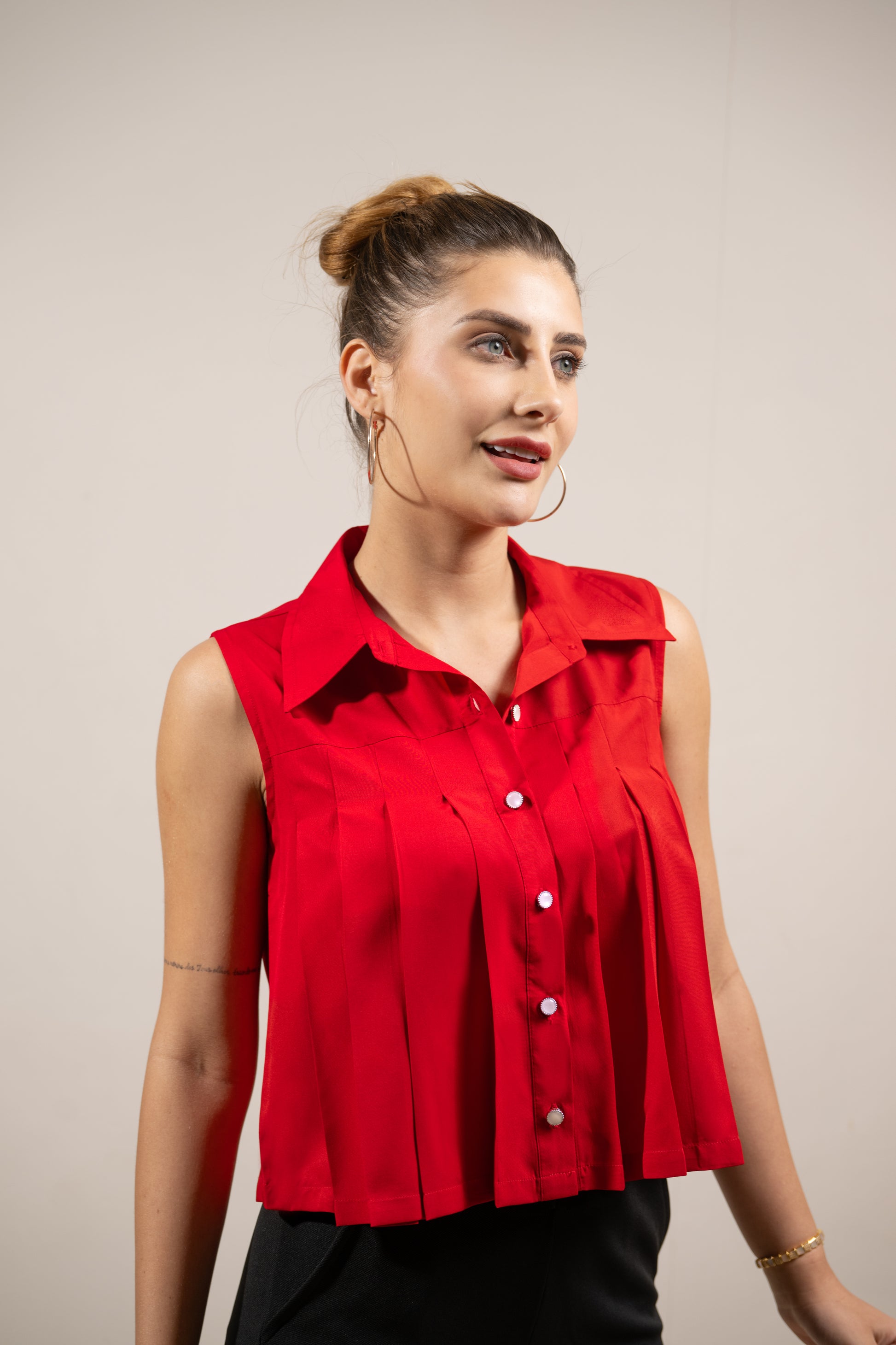 Red Pleat Perfect Top