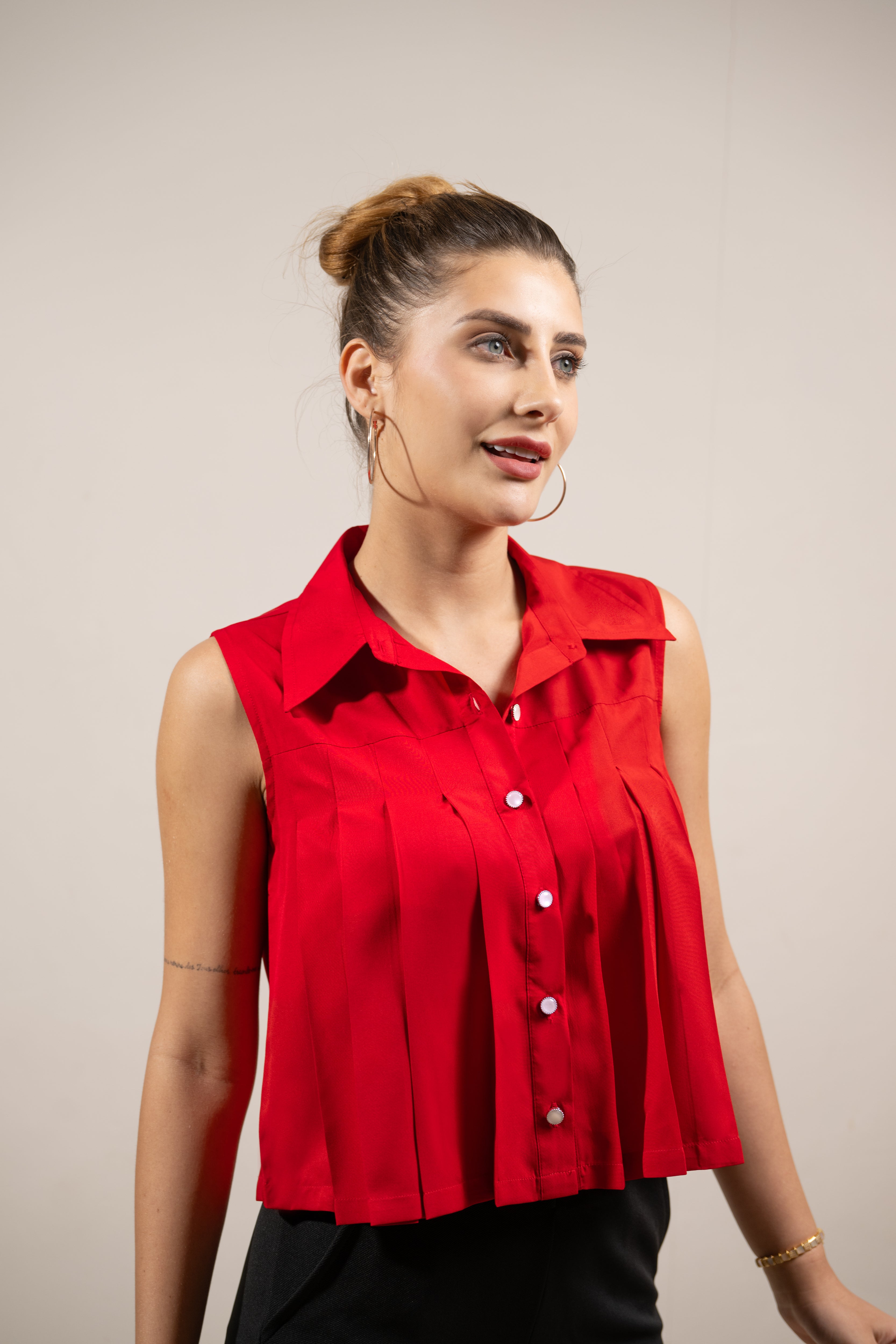 Red Pleat Perfect Top