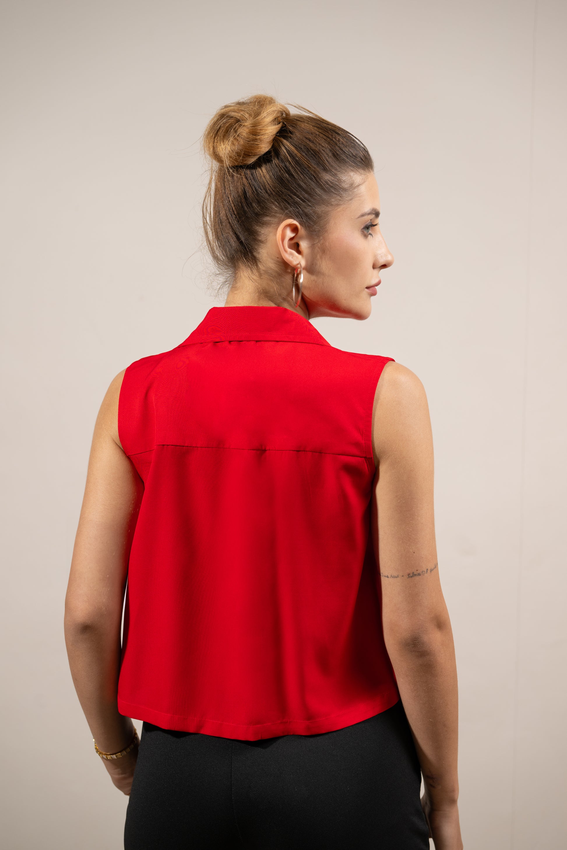 Red Pleat Perfect Top