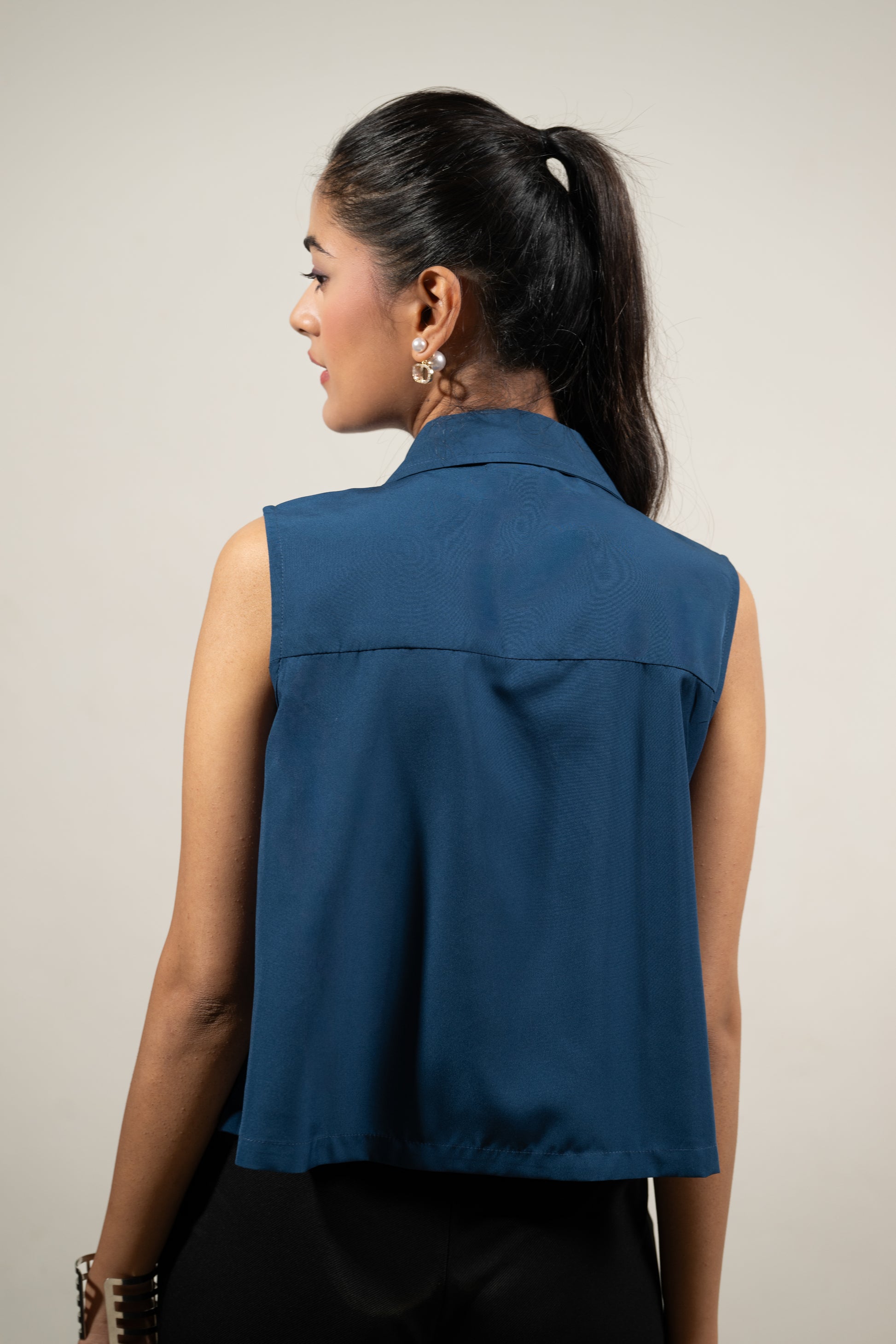 Navy Pleat Perfect Top