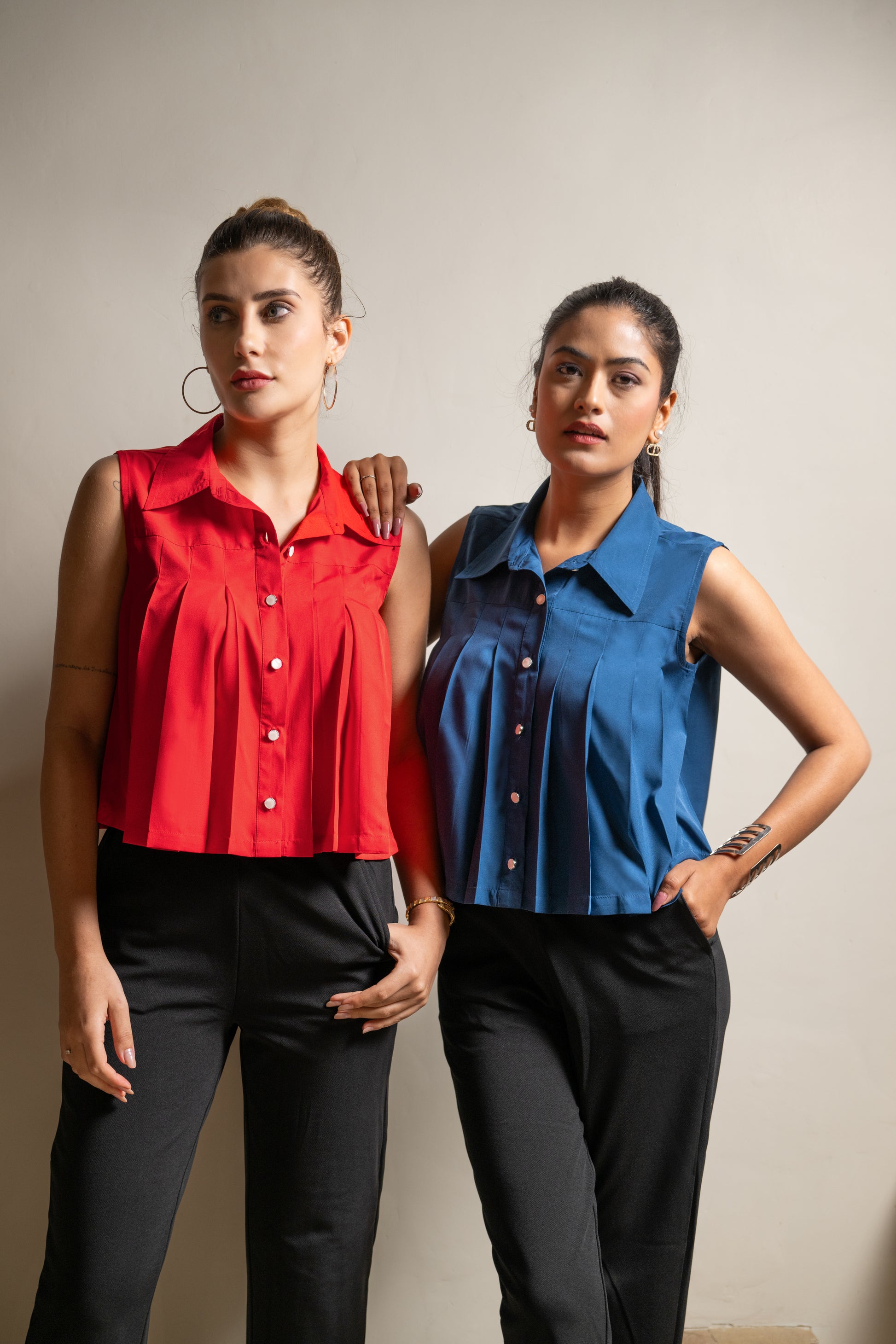 Red Pleat Perfect Top