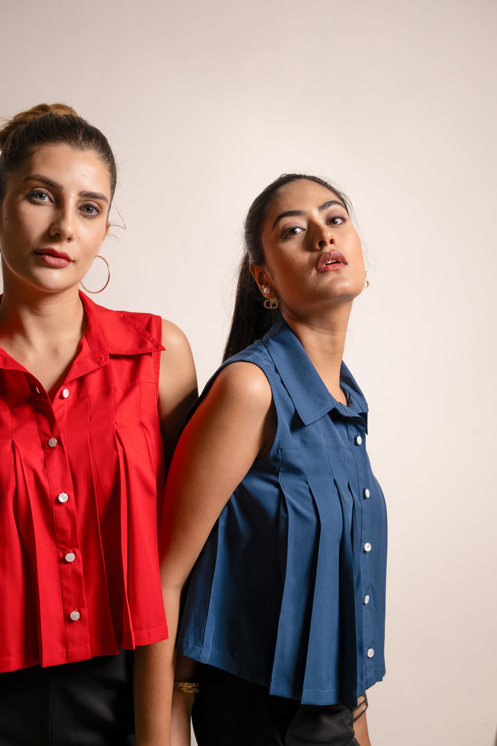 Navy Pleat Perfect Top