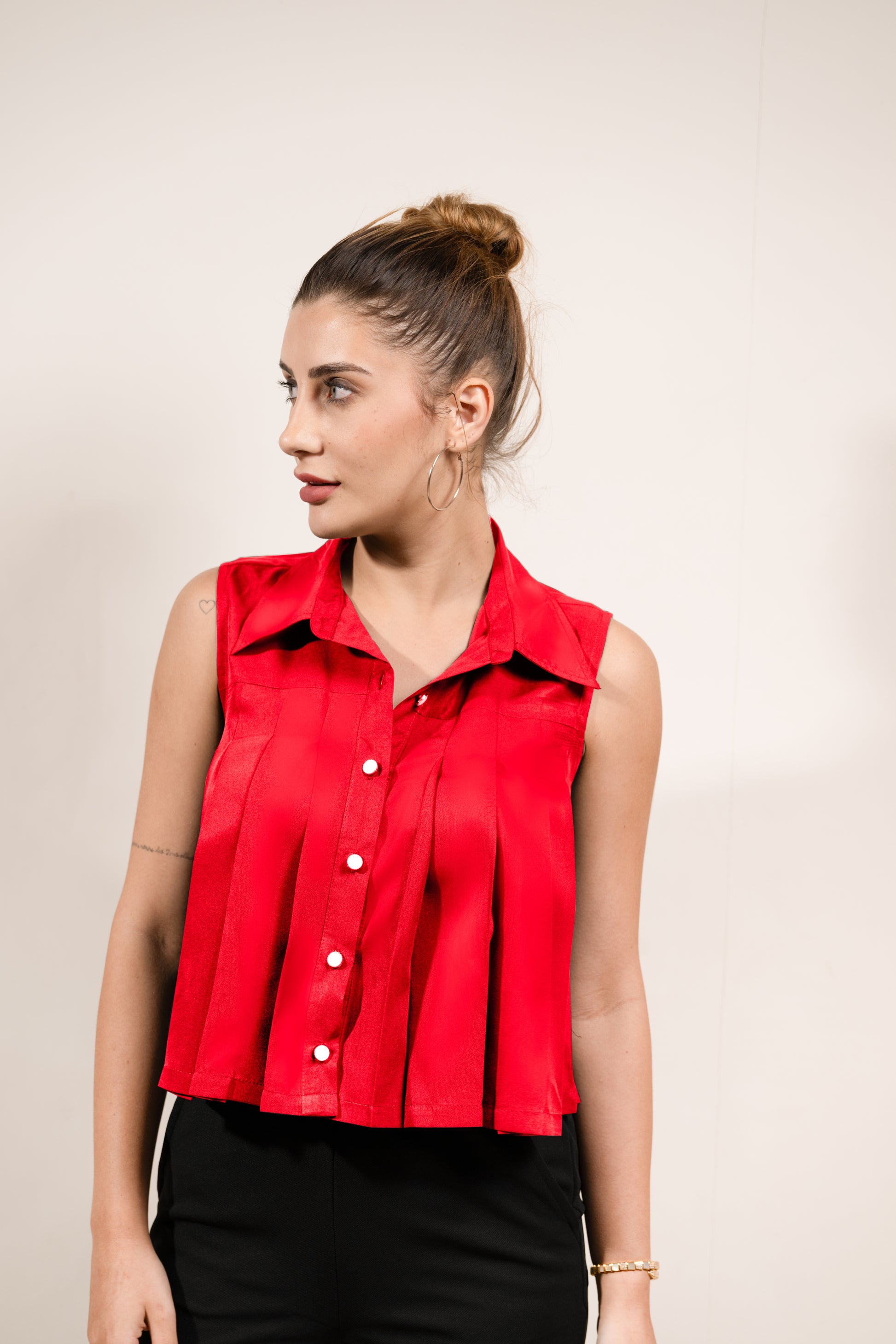 Red Pleat Perfect Top